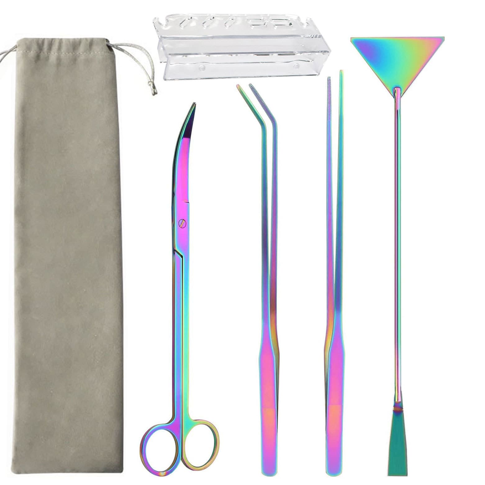 Cross-border Stainless Steel Colored Titanium Aquarium Plant Scissors Set, Fish Tank Landscape Trimming Tool, Tweezers, Tool Rack, Aquatic Plant Scissors