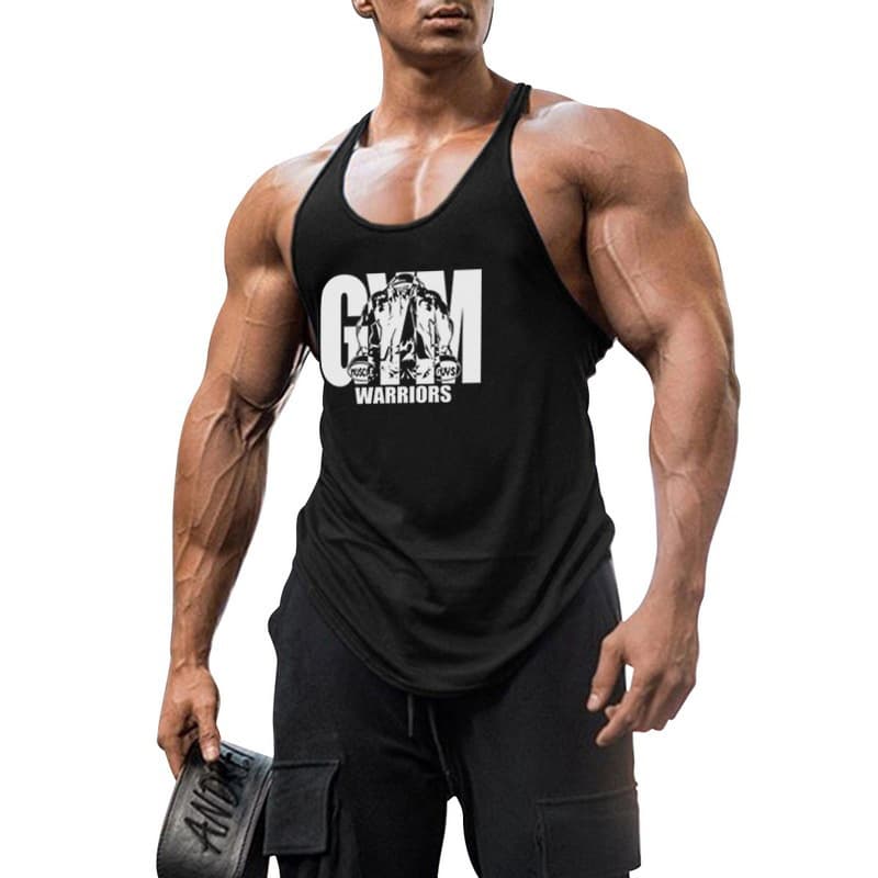 Pure Cotton Fitness Tank Top GYM WARRIORS European Style Sports Deep V-Neck Thin Strap Shirt Loose Fit Cartoon Print All Seasons