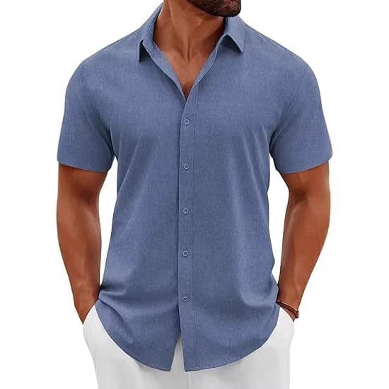 Cross-border 2026 New Men's Solid Color Short Sleeve Shirt Summer Men's Cardigan Casual Lapel Shirt Top Men