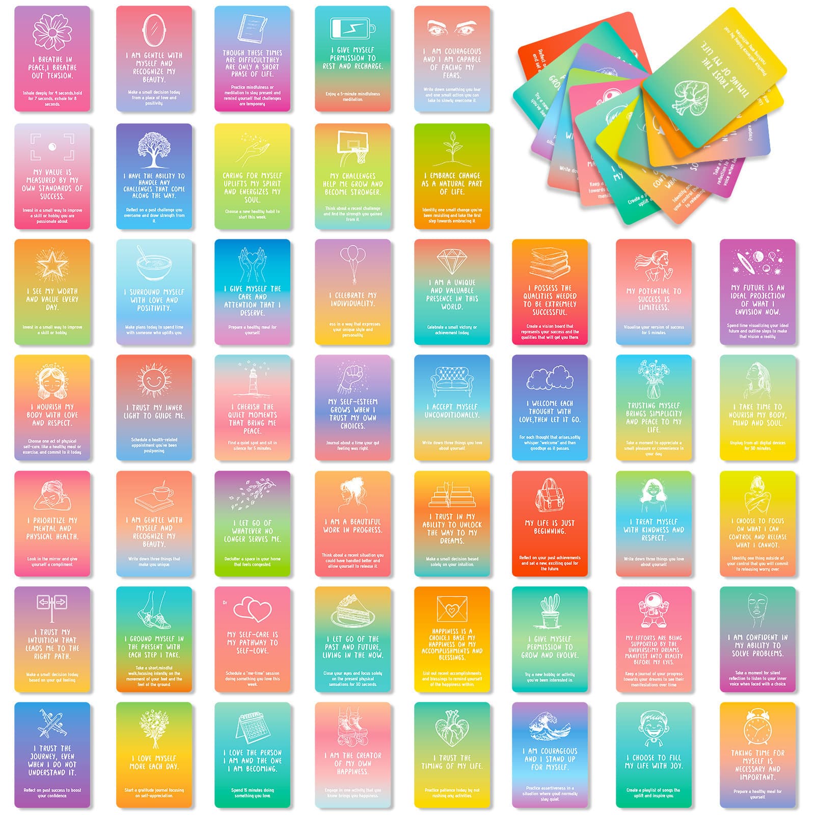 50 Rainbow Inspirational Quote Cards for Cross-Border Use, Positive Self-Motivation and Emotional Regulation Message Greeting Cards