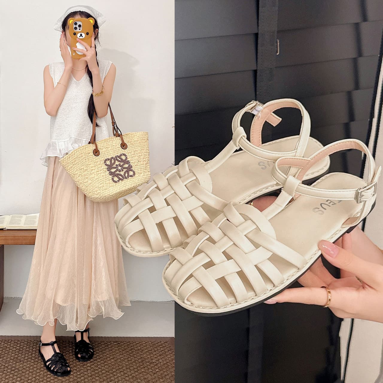 Woven Sandals for Women 2026 New Style, Korean Simple Closed-Toe Sandals, Sweet Roman Sandals
