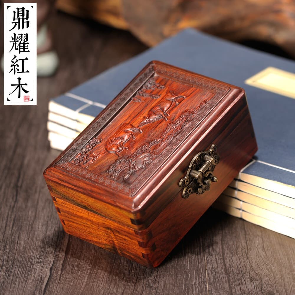 Rosewood Box Handheld Ornament Jewelry Box, Walnut Playing Box, Carved Vintage Small Wooden Box
