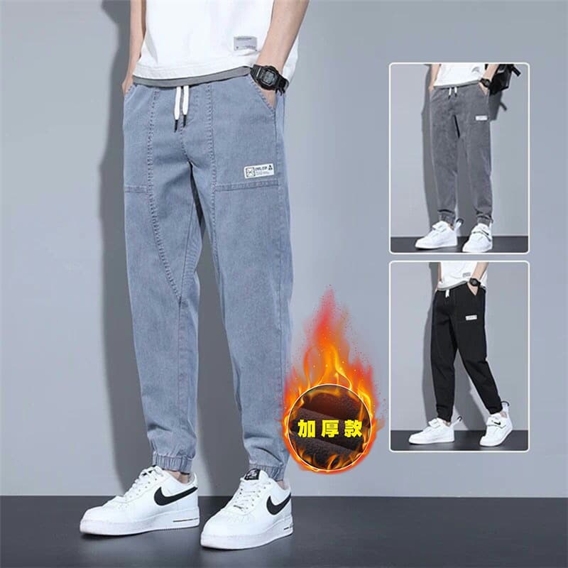 Jeans Men's Autumn and Winter Korean Style Ins Fashionable Brand Loose Plus Size Tie Pants Fashionable Label Loose Waist Casual Pants