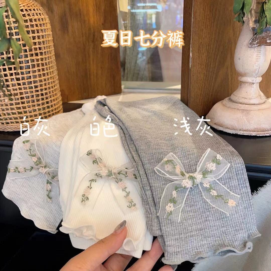 Girls' Cooling Pants, Ice-Feel Breathable Thin Pants, Baby Girl 7/8 Length Pants, 2025 Summer New Fashion Pants