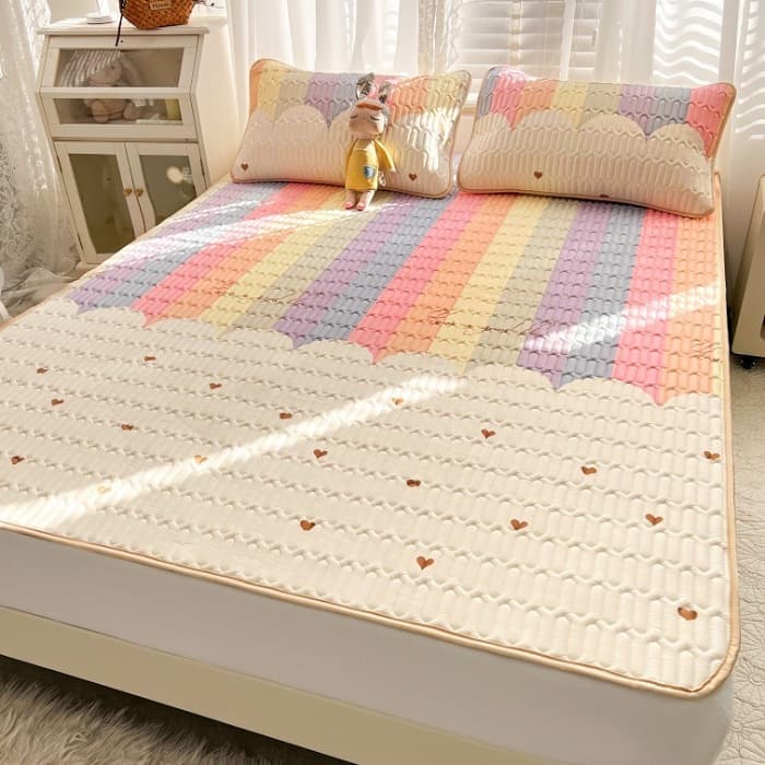 Thai Latex Cooling Mat Three-Piece Set Thickened Minimalist Ins Single/Double Soft Cooling Mat Ice Silk Mat Wholesale