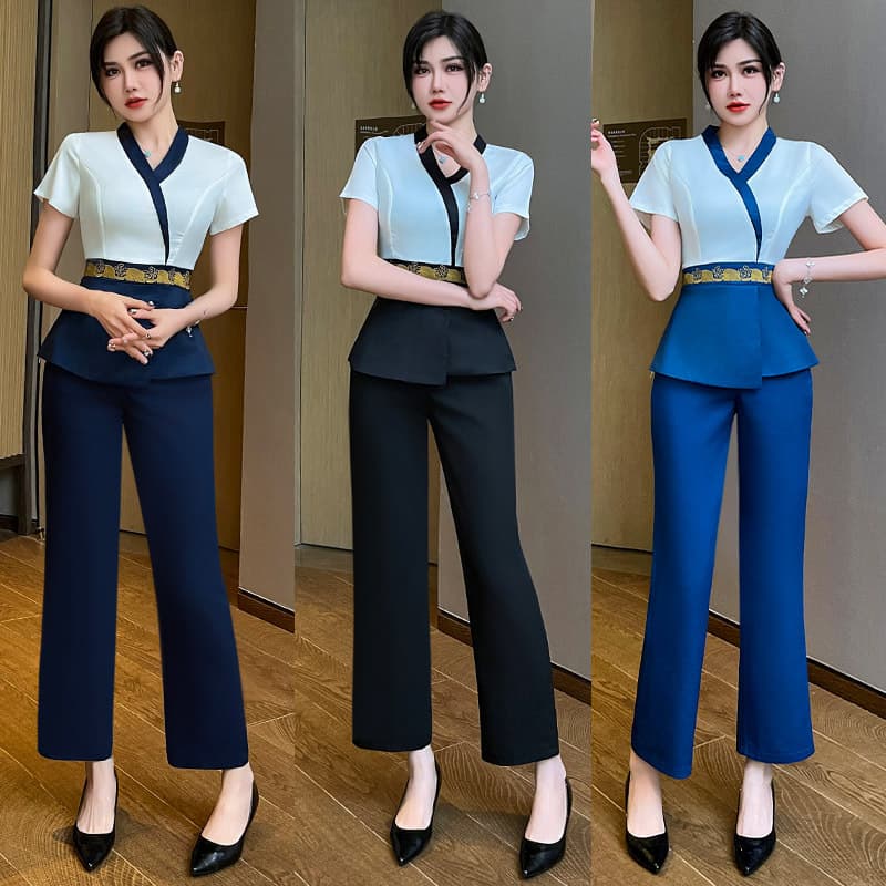 Beautician Technician Workwear, Foot Massage Shop Foot Bath Uniform, Belly-Covering Slim-Fit Elegant Set for Women, Youthful 1322