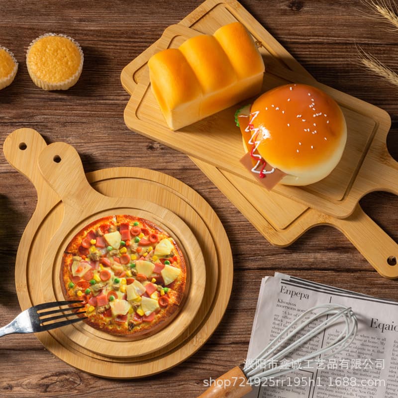 Bamboo Wood Pizza Board Tray, Western Steak Bread Dessert Wooden Tray, Multi-Specification Serving Tray for Home Use