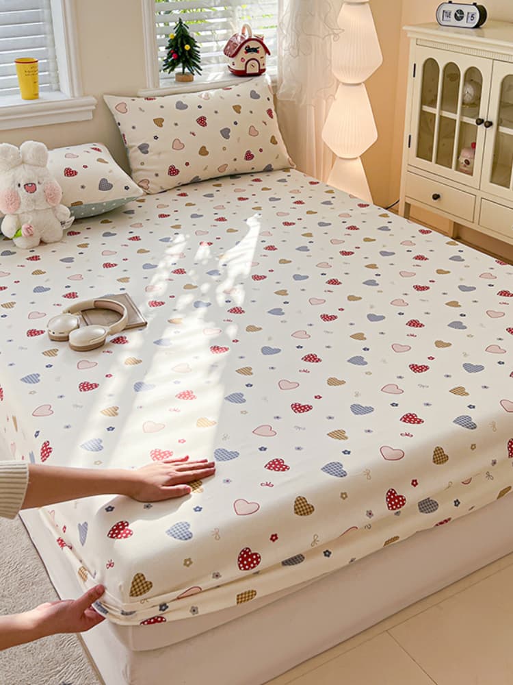 ♔Cartoon fitted sheet single piece pure cotton bed cover four-season universal mattress protector all-inclusive bed sheet new three pieces