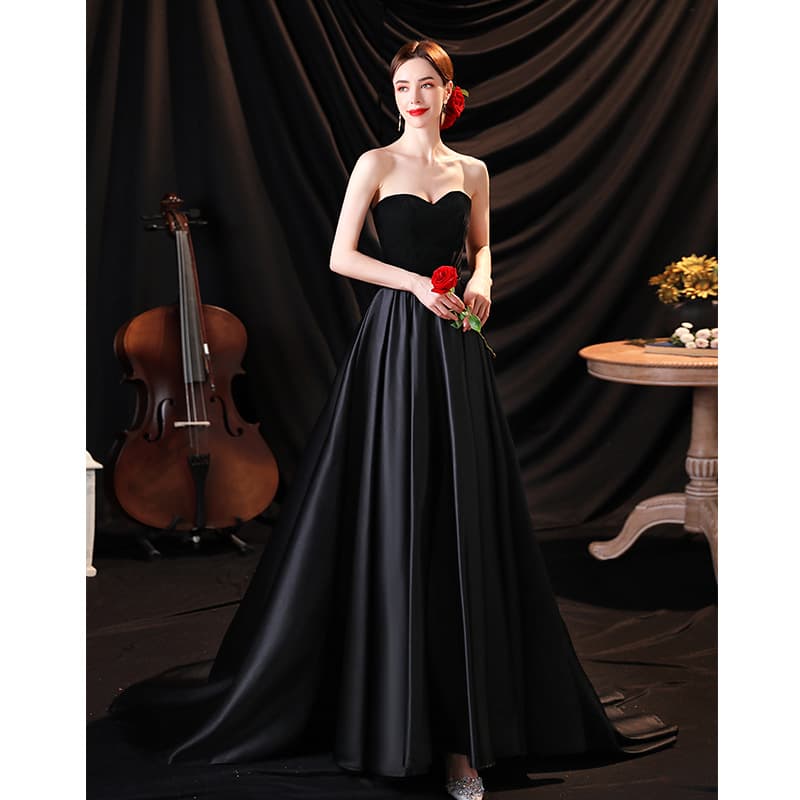Evening Gown 2026 New Style Elegant Black Birthday Party Banquet Annual Meeting Solo Recitation Host Wedding Dress