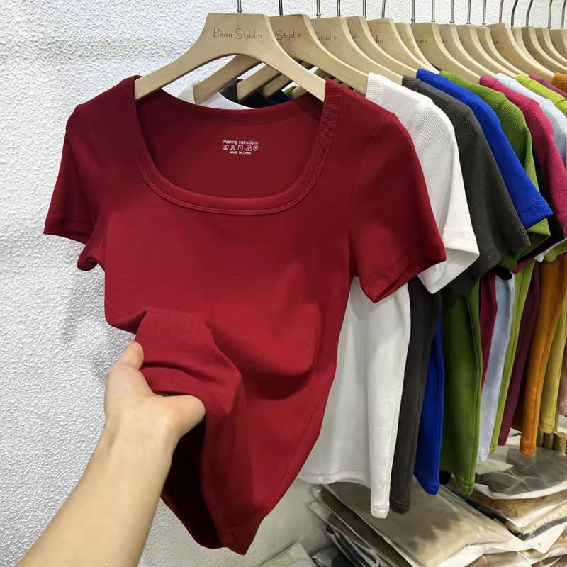 U-Neck Short-Sleeve T-Shirt for Women 2026 Summer New Loose Fit Slimming Regular Shoulder Basic Soft Mask-Feel Tee Undershirt