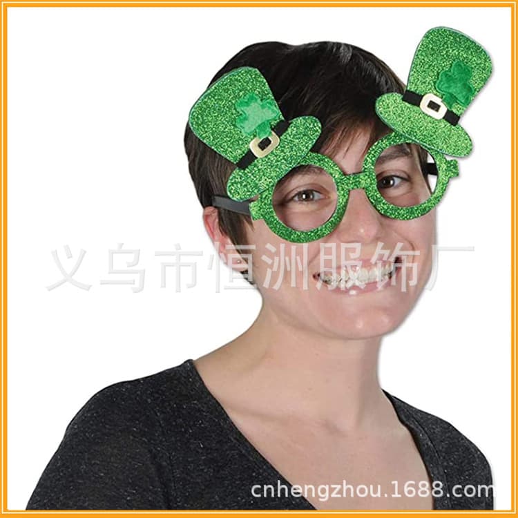 St. Patrick's Day Glasses Green Hat Funny Novelty Glasses with Shamrock Fabric