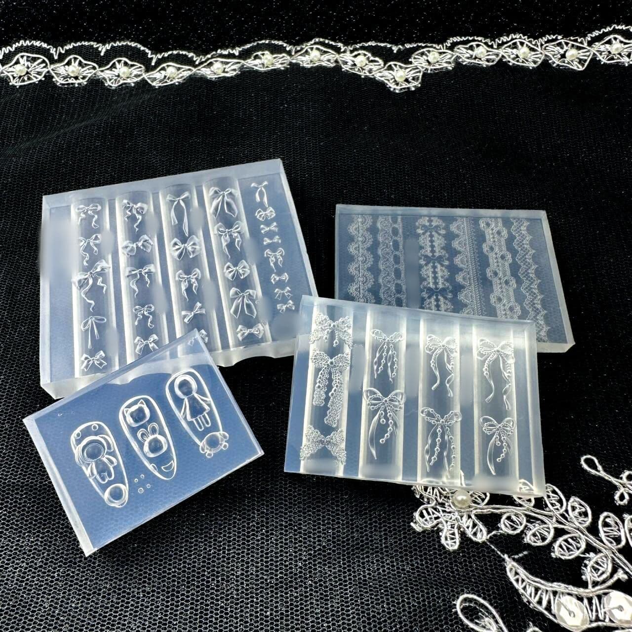 Nail art silicone abrasive jewelry DIY creative mold lace bow silicone mold love carving template