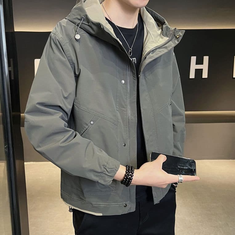 Jacket Men's Spring/Autumn 2025 New Trendy Hooded Workwear Jacket Youth Versatile Handsome Windproof Windbreaker