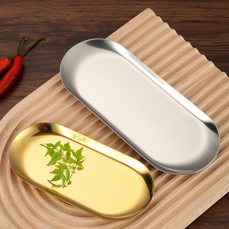 Strictly Selected Stainless Steel Towel Tray Oval Tray Restaurant Jewelry Storage Tray Flat Bottom Gold Small Tray Storage Tray