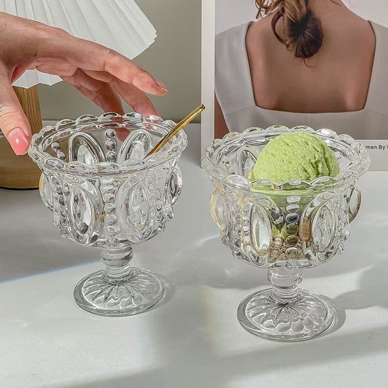 High Appearance Bow Stemmed Cup Ice Cream Jelly Cup Champagne Sweet Wine Cocktail Cup Coffee Glass Cup