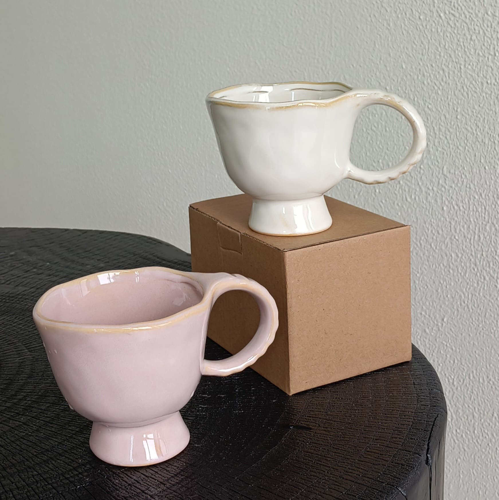 Kiln-Transformation Ins High-Foot Ceramic Mug Vintage Distressed Style Niche Yogurt Cup Coffee Cup High-End Cup