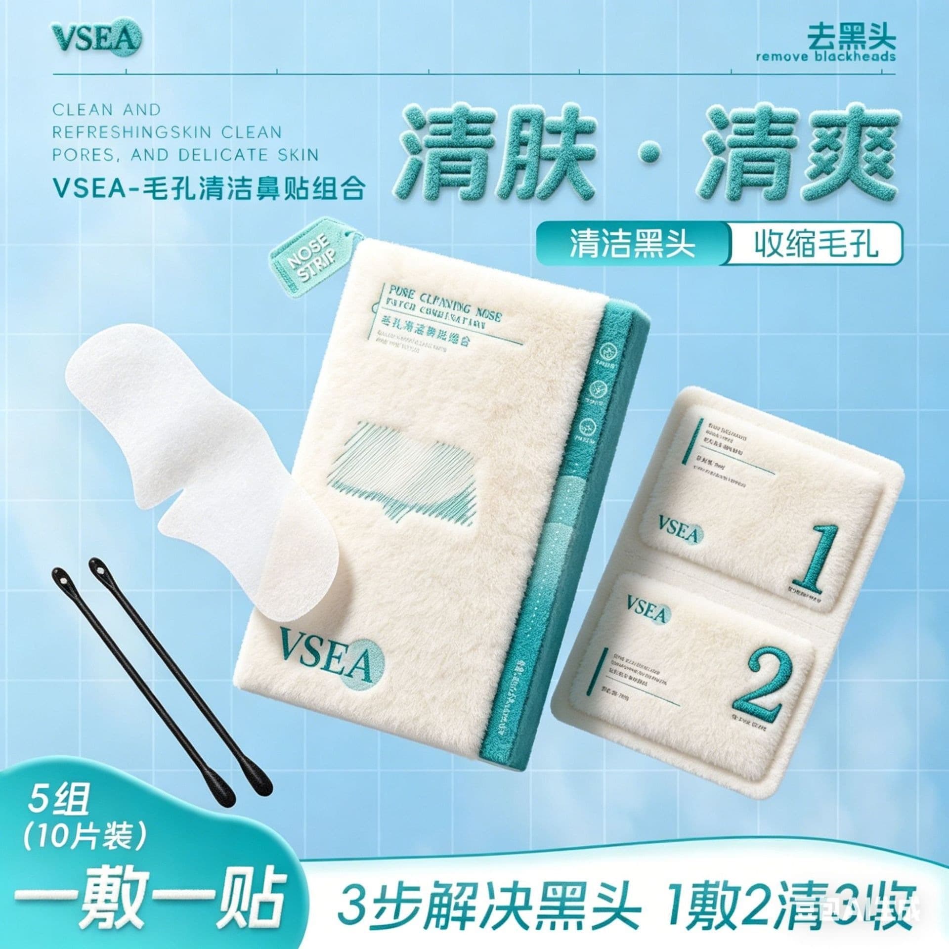 Douyin's popular blackhead removal nose patch combination shrinks pores, cleans acne, closes mouth, exports shrinking two-in-one nasal mask