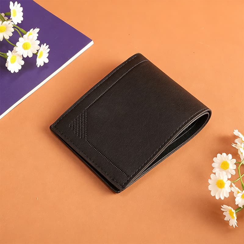 Factory Direct Ultra-Thin Horizontal Men's Wallet with Photo Slot, Short Style, PU Leather, Large Bill Organizer