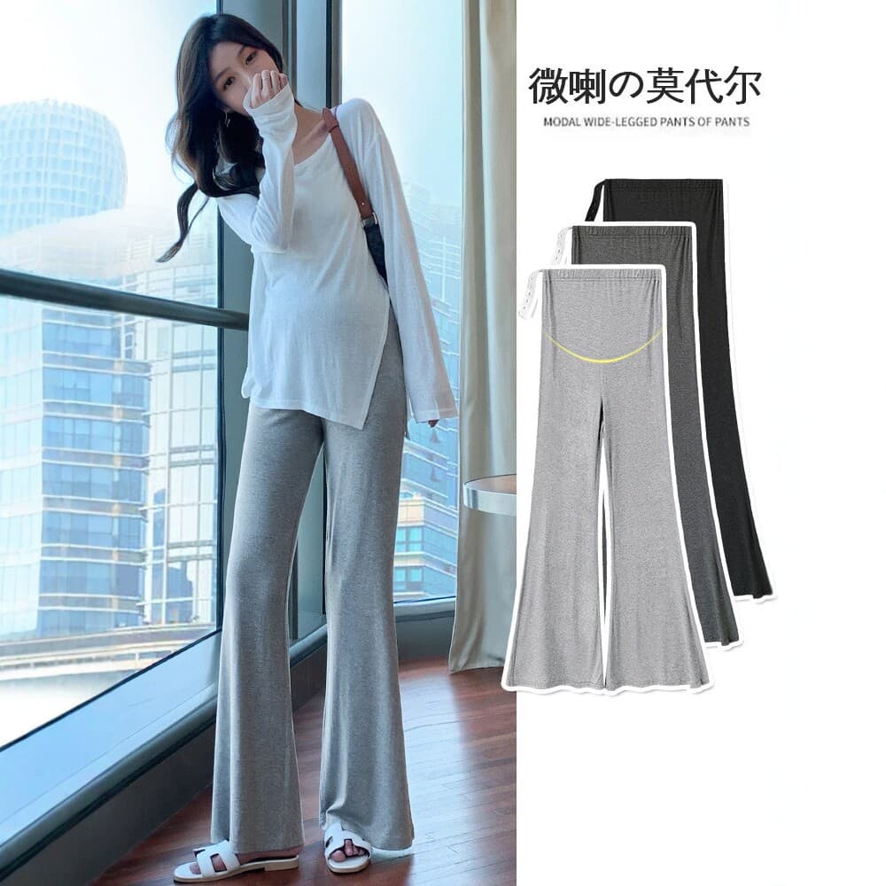Summer Maternity Pants for Women, Plus Size, Petite Fit, Non-Constricting Belly, Slight Flare Leg, Modal Leggings