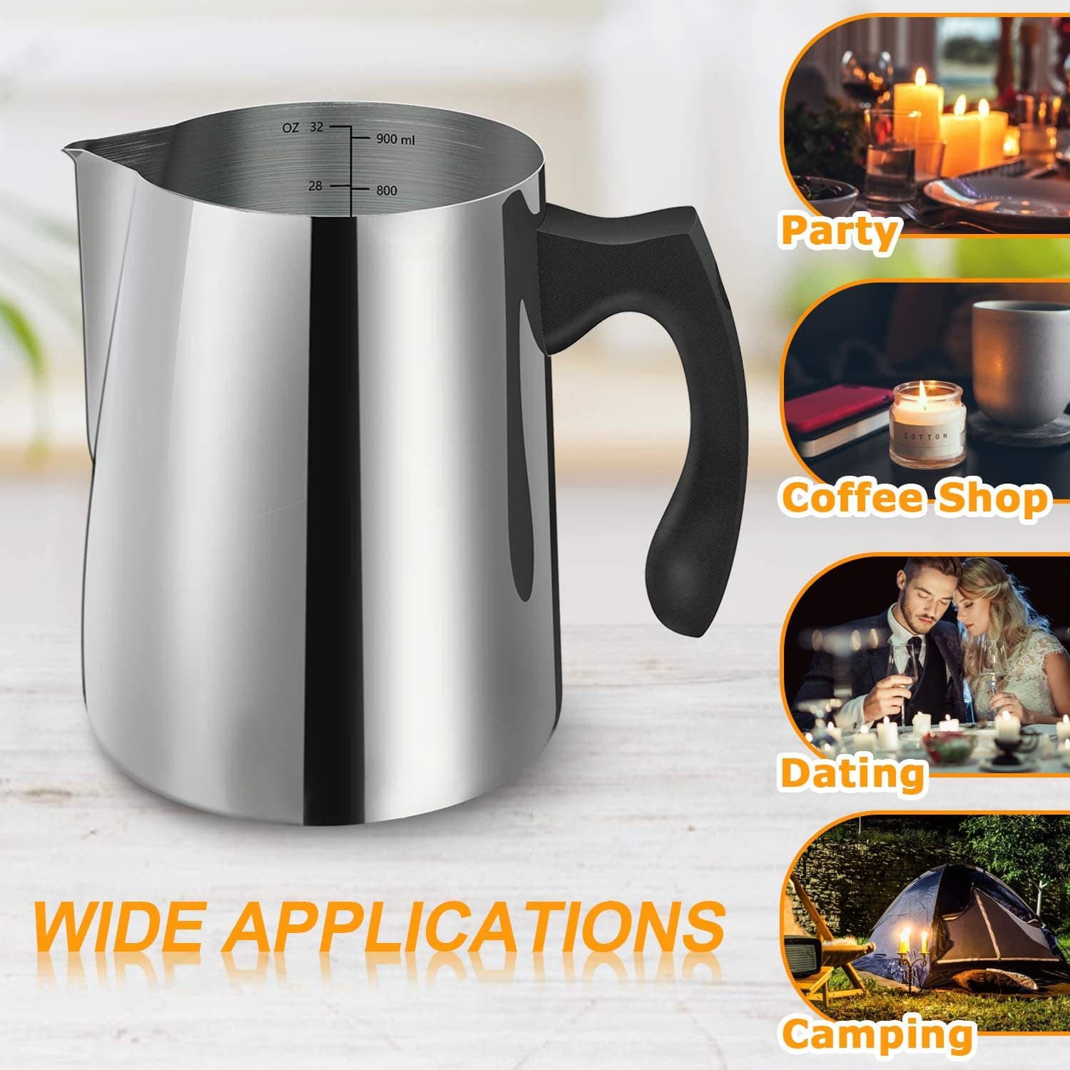 Cross-border E-commerce Plastic Black Handle Heat-resistant Coffee Frothing Pitcher, Candle Making Pot, Wax Melting Cup