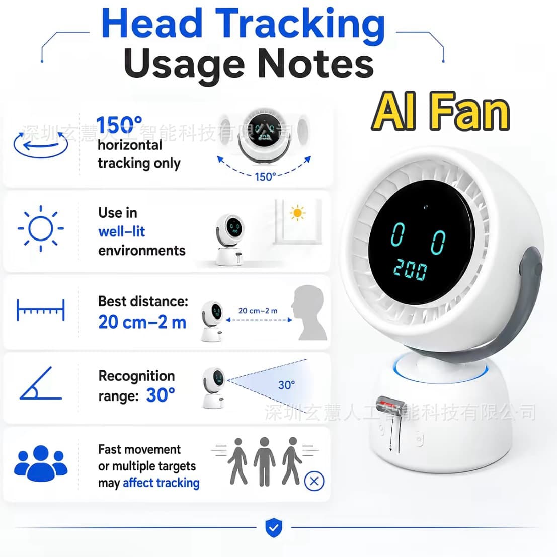 2026 New Product F08 AI Fan Head Tracking Table Cooling Fan