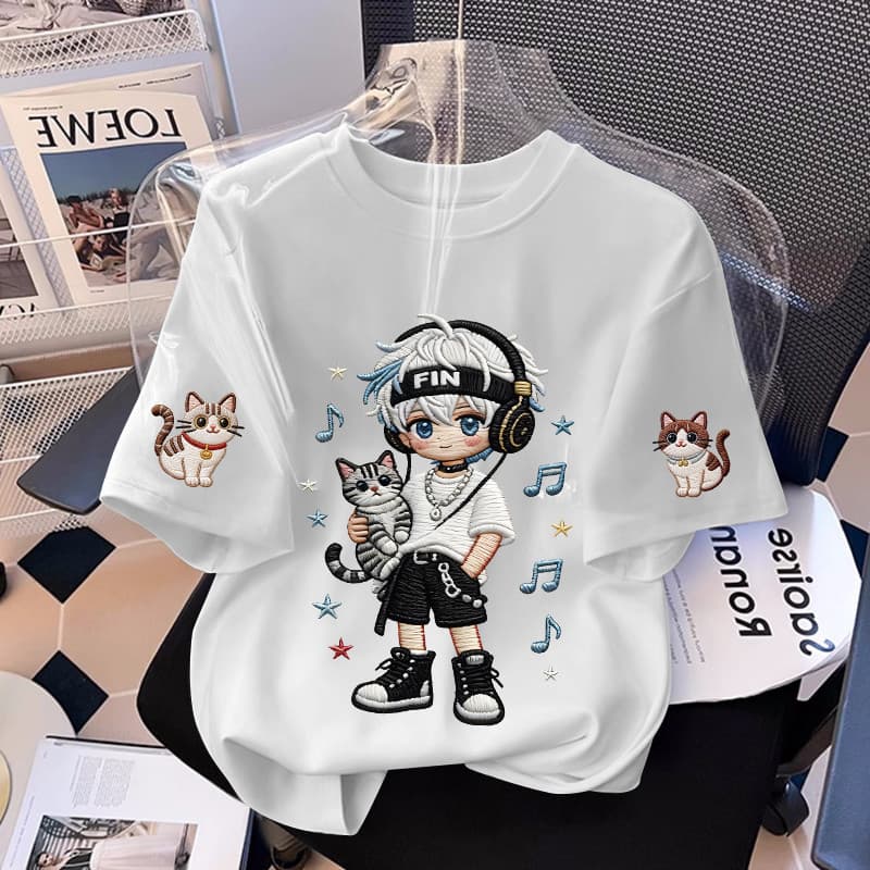 100% cotton boys short-sleeved T-shirt new style medium and large children summer boys cartoon gradient tie-dye half-sleeved top trendy T