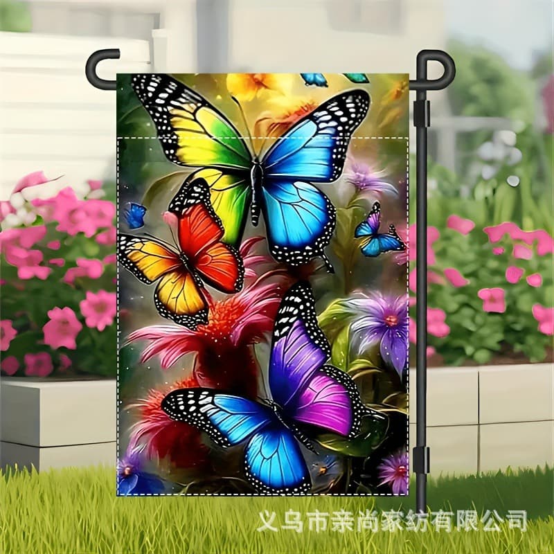 1 Piece Vibrant Butterfly & Floral Diamond Garden Flag Double-Sided Design Polyester Material Spring Summer Outdoor Decor