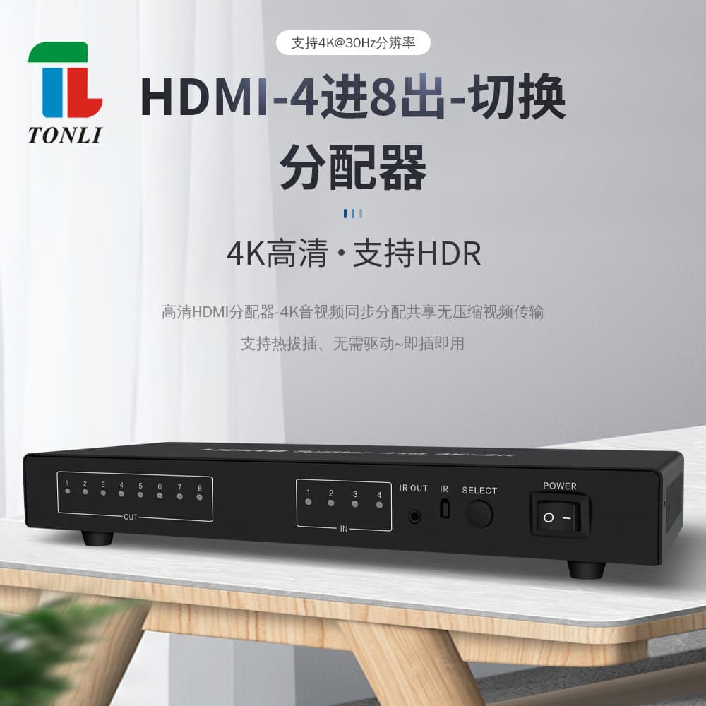 High-Definition 4K HDMI Splitter 4-in 8-out Switcher HDR 4x8 Output Large Screen Classroom Video Wall