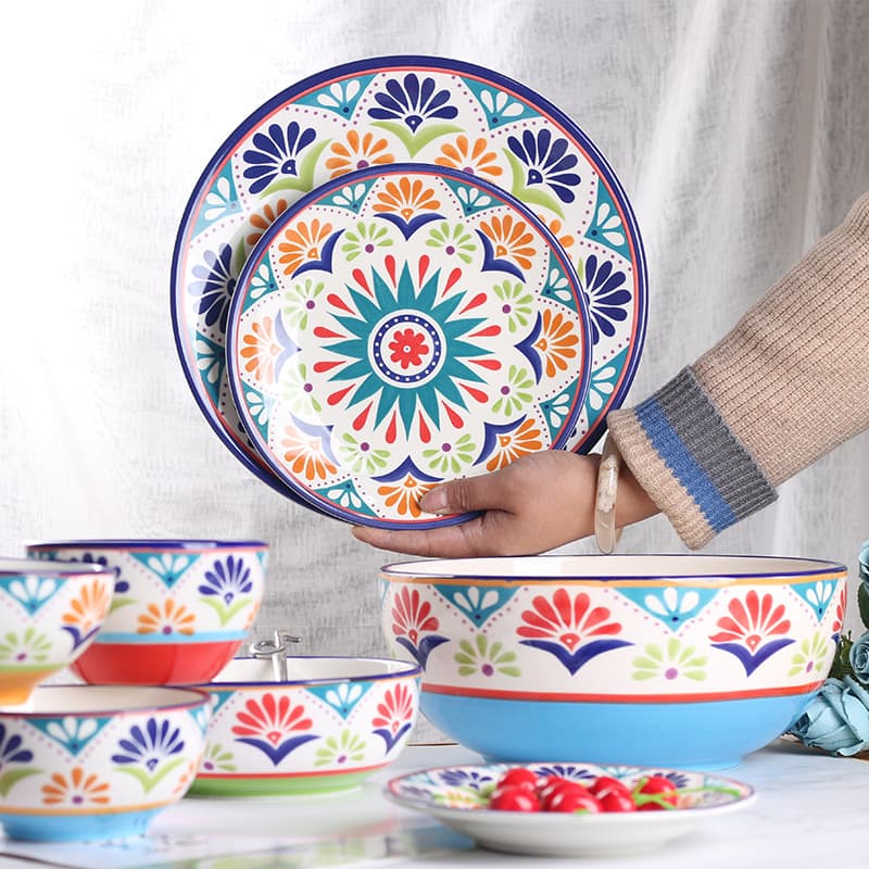 Ceramic Dinnerware Bowls Plates, Microwave-Safe Underglaze 2021 New Style Plate Bowl Dish Set