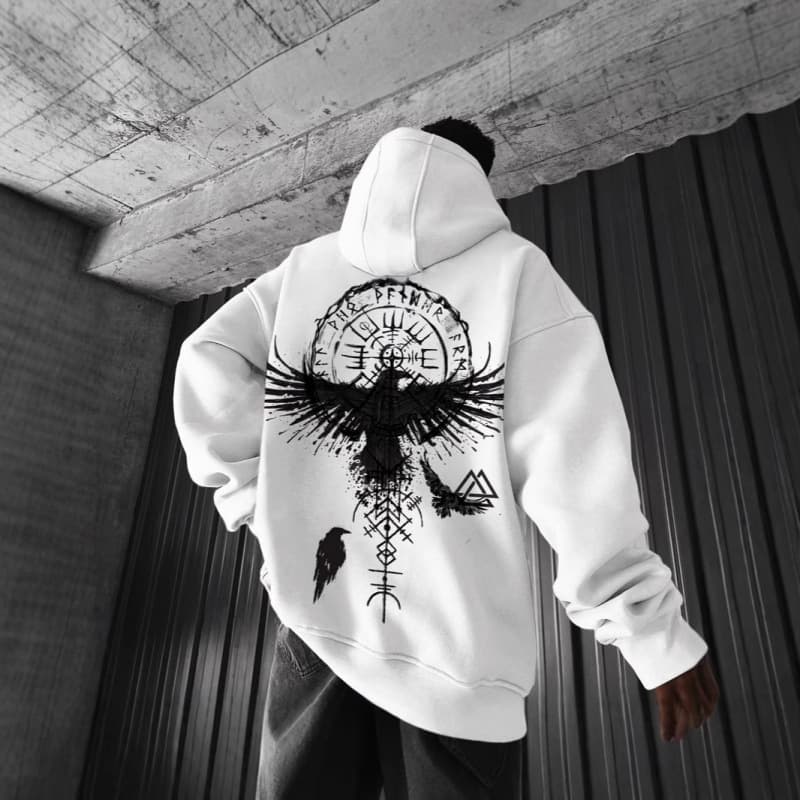 2025 New Cross-Border European and American Printed Viking Hoodie Over Size Loose Hoodie