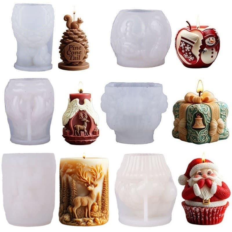 Christmas Series Cake Baking Mold - Santa Claus, 3D Apple, Elk, Scented Candle Ambiance Decoration Silicone Mold