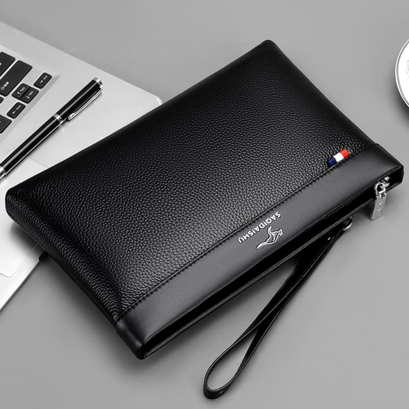 Saqi Kangaroo men's new genuine leather handbag, casual travel top grain cowhide envelope coin purse.