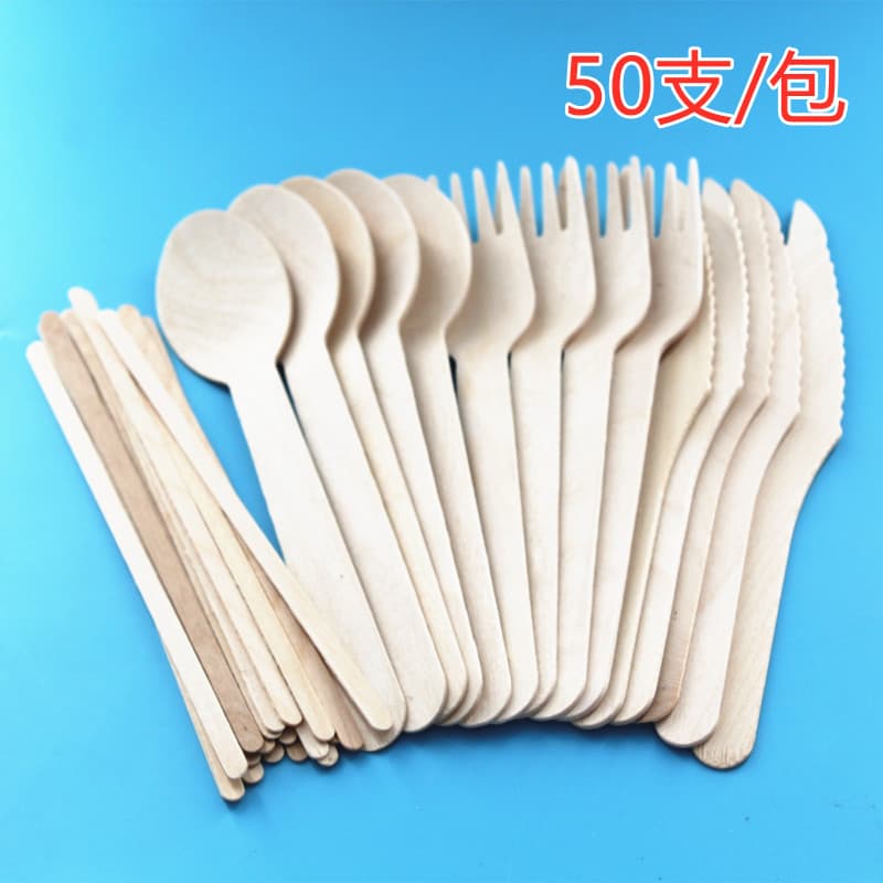 Disposable Wooden Coffee Stirrer Spoon Fork Knife Set Dessert Suitable For Coffee Ice Cream Environmentally Friendly