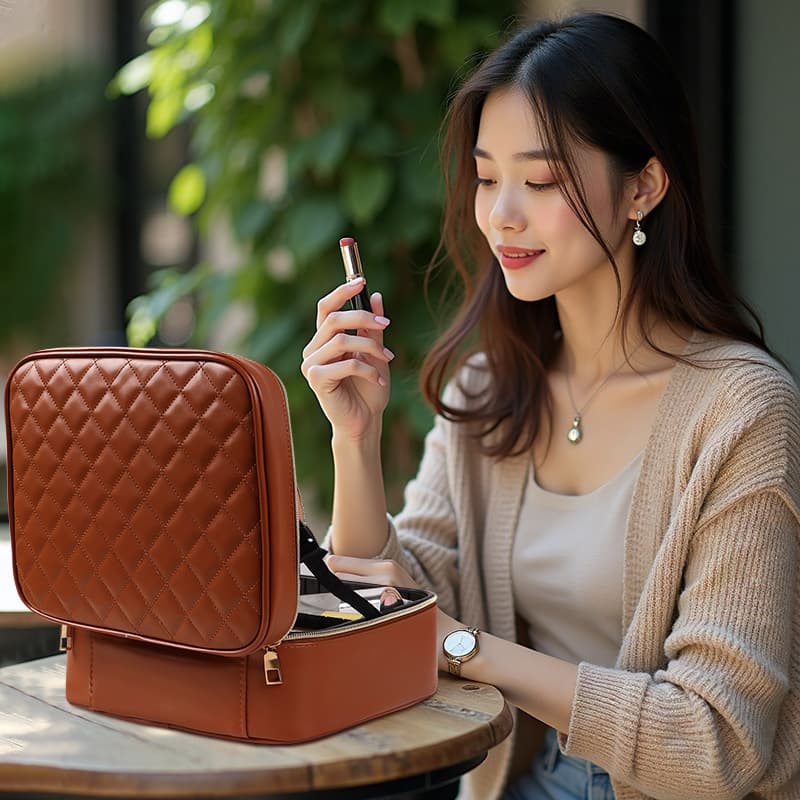 LED Lighted Makeup Bag with Mirror, Multi-Layer Multifunctional Storage Beauty Case