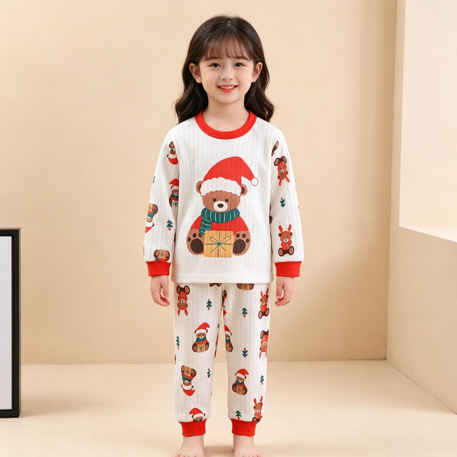 Kids' Autumn New Cotton Set Crew Neck Boys Girls Long Sleeve Underwear Top and Pants Sleepwear Loungewear