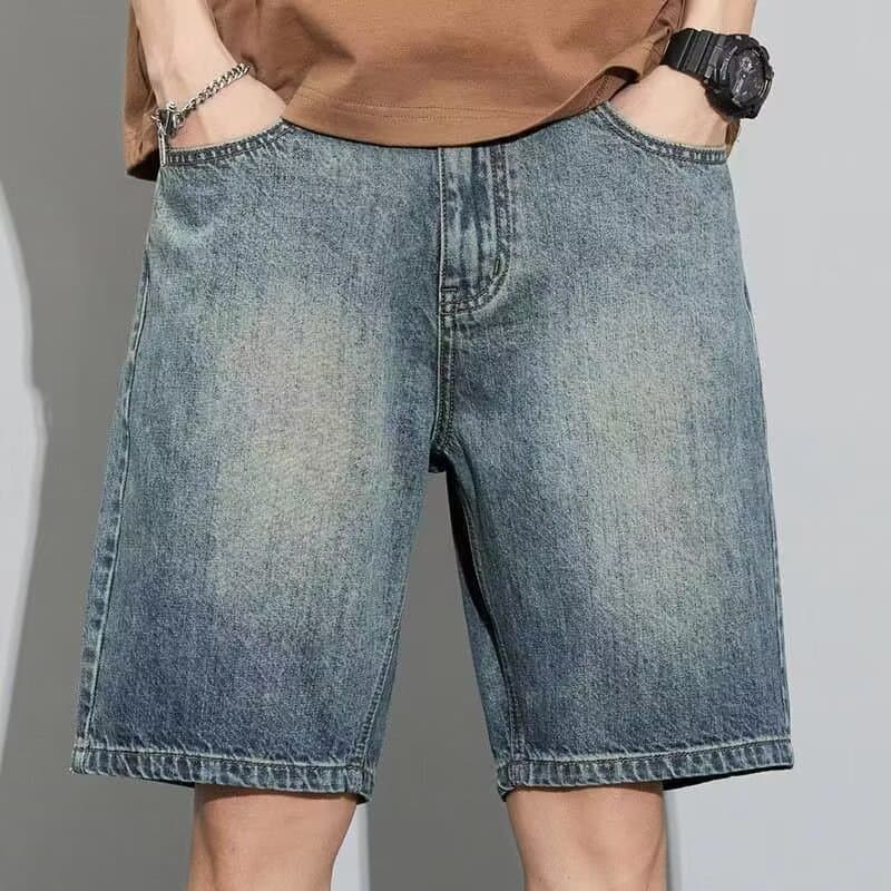 Summer Denim Shorts for Men, Thin Mid-Length Casual Work Shorts, Loose Straight-Leg Men's Washed Five-Point Jeans