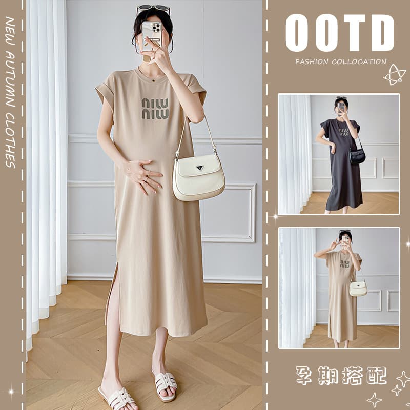 Maternity Summer Dress 2024 New Fashionable Casual Loose Fit T-Shirt Long Dress for Pregnancy