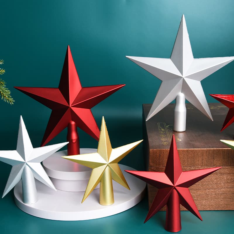 Christmas Tree Topper Star Decoration - PVC Gold, Silver, Red Electroplated 5-Point Star for Christmas Tree Top Ornament