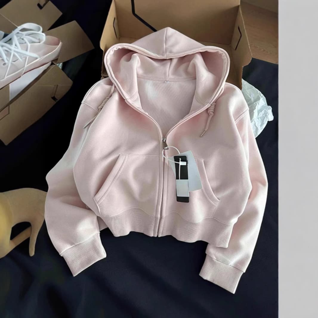 Women's Zip-Up Hoodie 2024 New Spring/Autumn Pink American Casual Loose Short Jacket