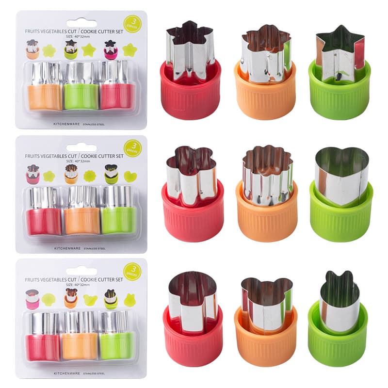 3-Piece Fruit Cutting Mold Set, Decorative Printing Molds, Vegetable Cutting Molds, Small Stainless Steel PP Hand Guard Cookie Cutters
