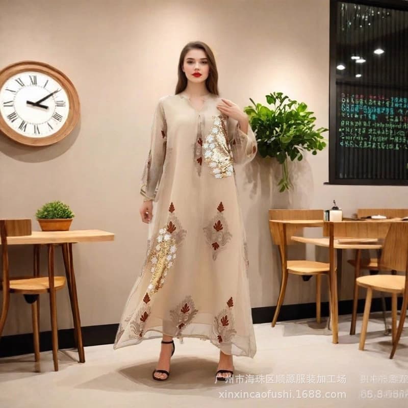 Plus Size Long Thin Summer Autumn White Long Sleeve Dress Women's Abaya Muslim Women's Robe Cotton Linen Fabric Standard Type