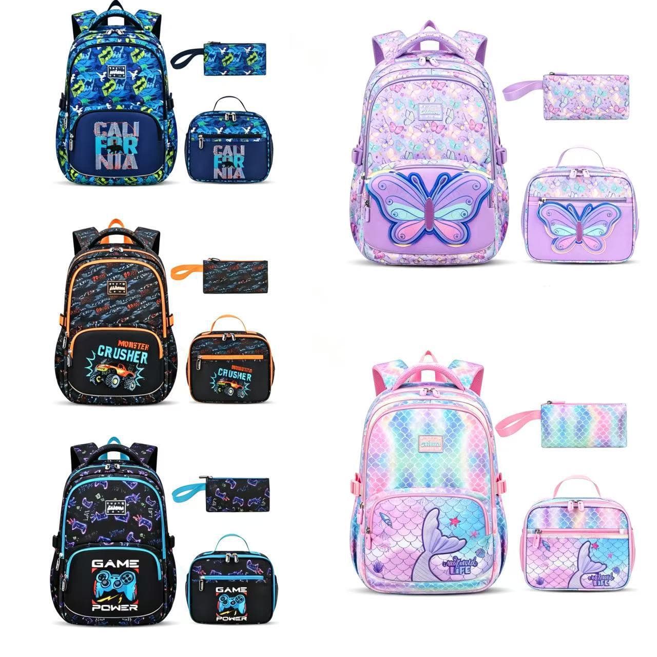 Popular foreign trade three-piece school bag large capacity backpack boys and girls student school bag cute lightweight backpack