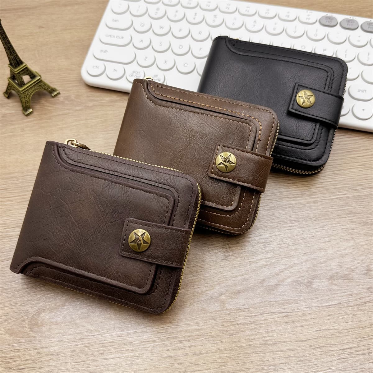 Cross-border best-selling retro men's wallet change storage Amazon hot spot large capacity short zipper wallet