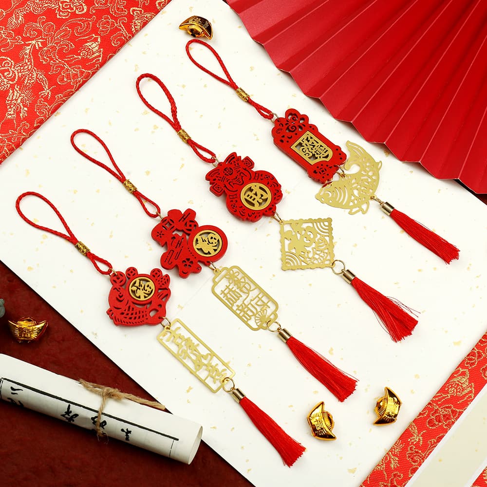New Year's potted green plants, two-color wooden characteristic hangings, new home moving joy, door handle decorations, decorations, pendants
