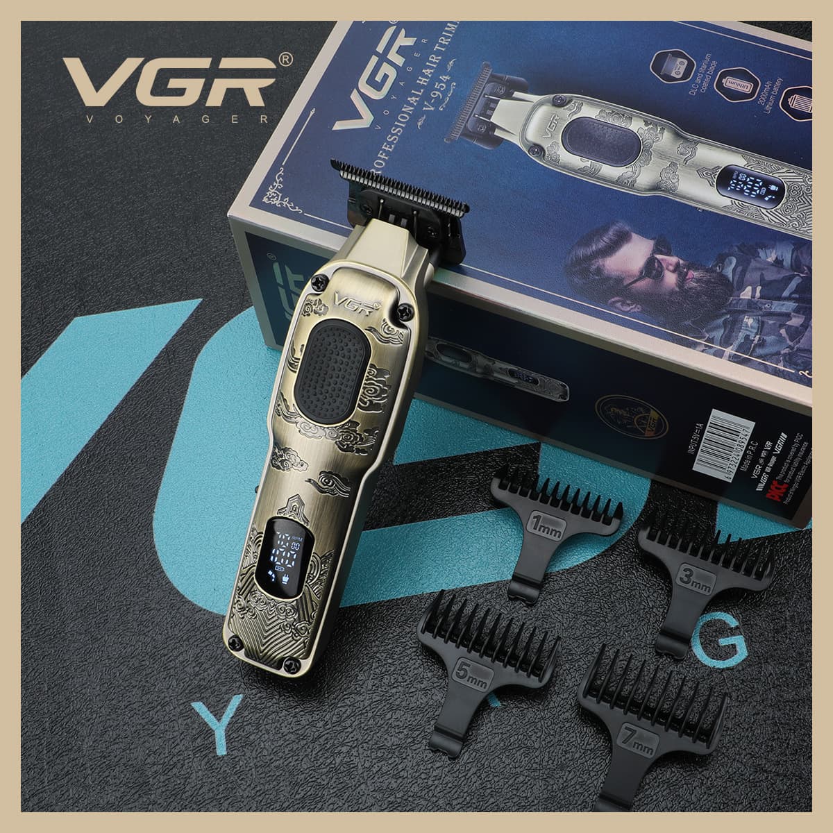 VGR954 Cross-border Digital Display Hair Clipper T-Blade Trimmer Professional Salon Rechargeable Men's Metal Electric Clipper