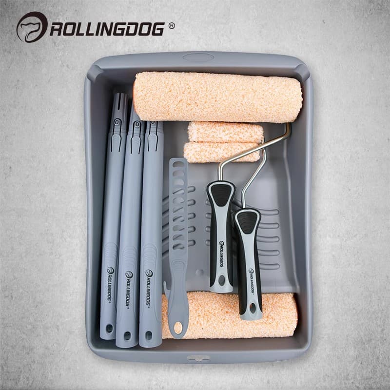 RollingDog Wall Painting Tool Set Eggshell Finish Imported Latex Paint Roller Brush Tray 70201