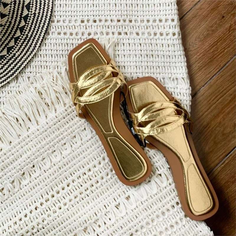 Sheepskin Edition~ Premium Gold Leather Flip Flops Women Summer Luxury Flat Mule French Sandals