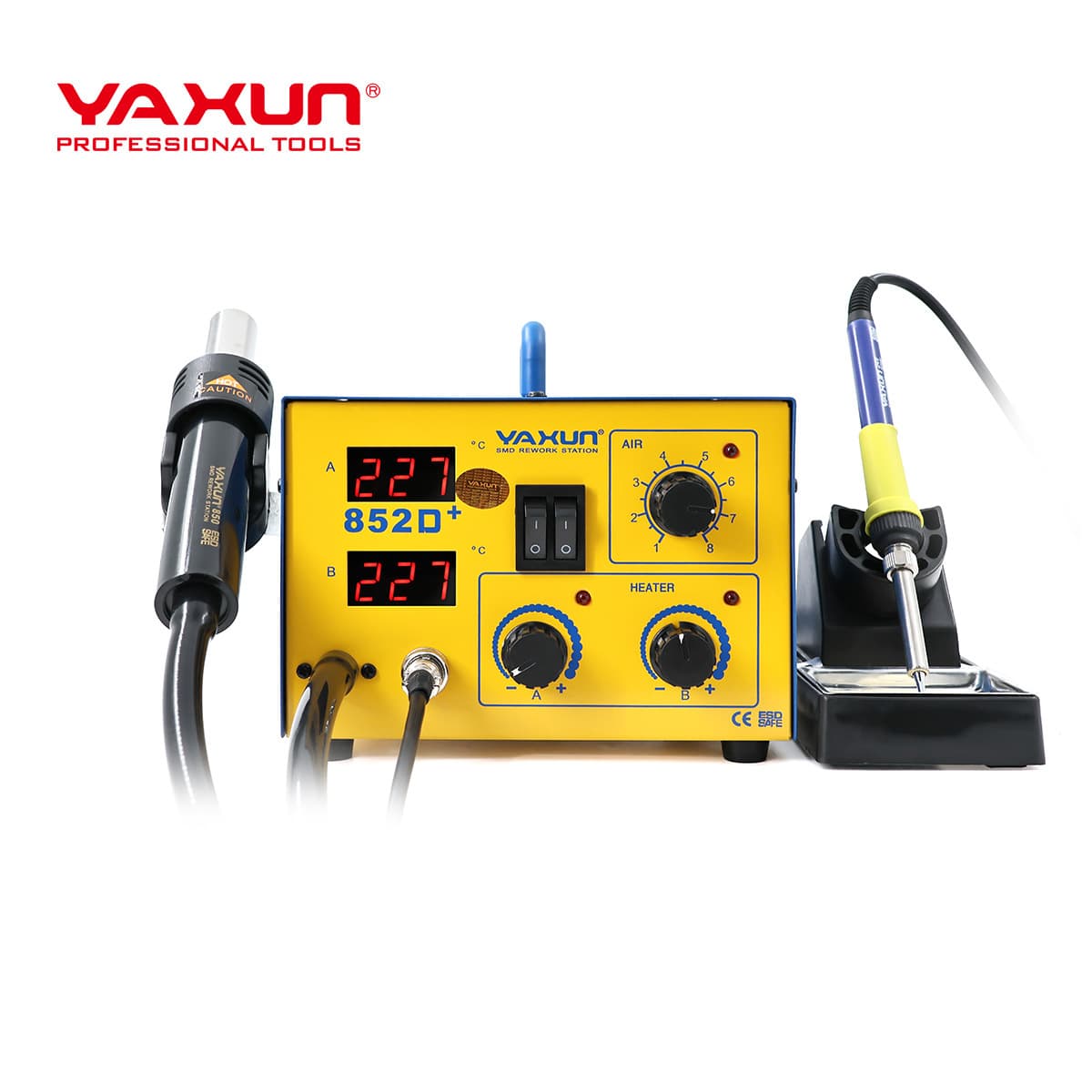 YAXUN Soldering Station 270W Hot Air Gun Soldering Iron Desoldering Station Digital Temperature Control Mobile Phone Repair Heating