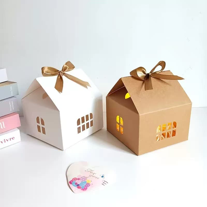 Cross-border Wedding Candy Box Cookie Packaging Box Gingerbread House Christmas Gift Box Kraft Paper Small House Gift Box Christmas