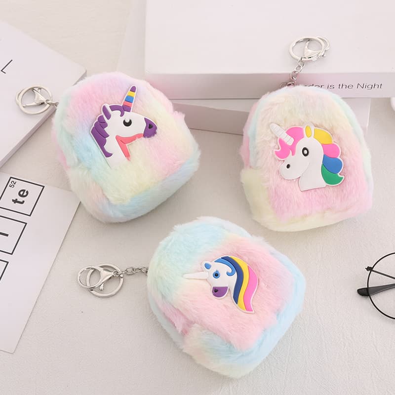 New cute unicorn plush coin purse, student portable headphone coin multi-function storage key bag for women